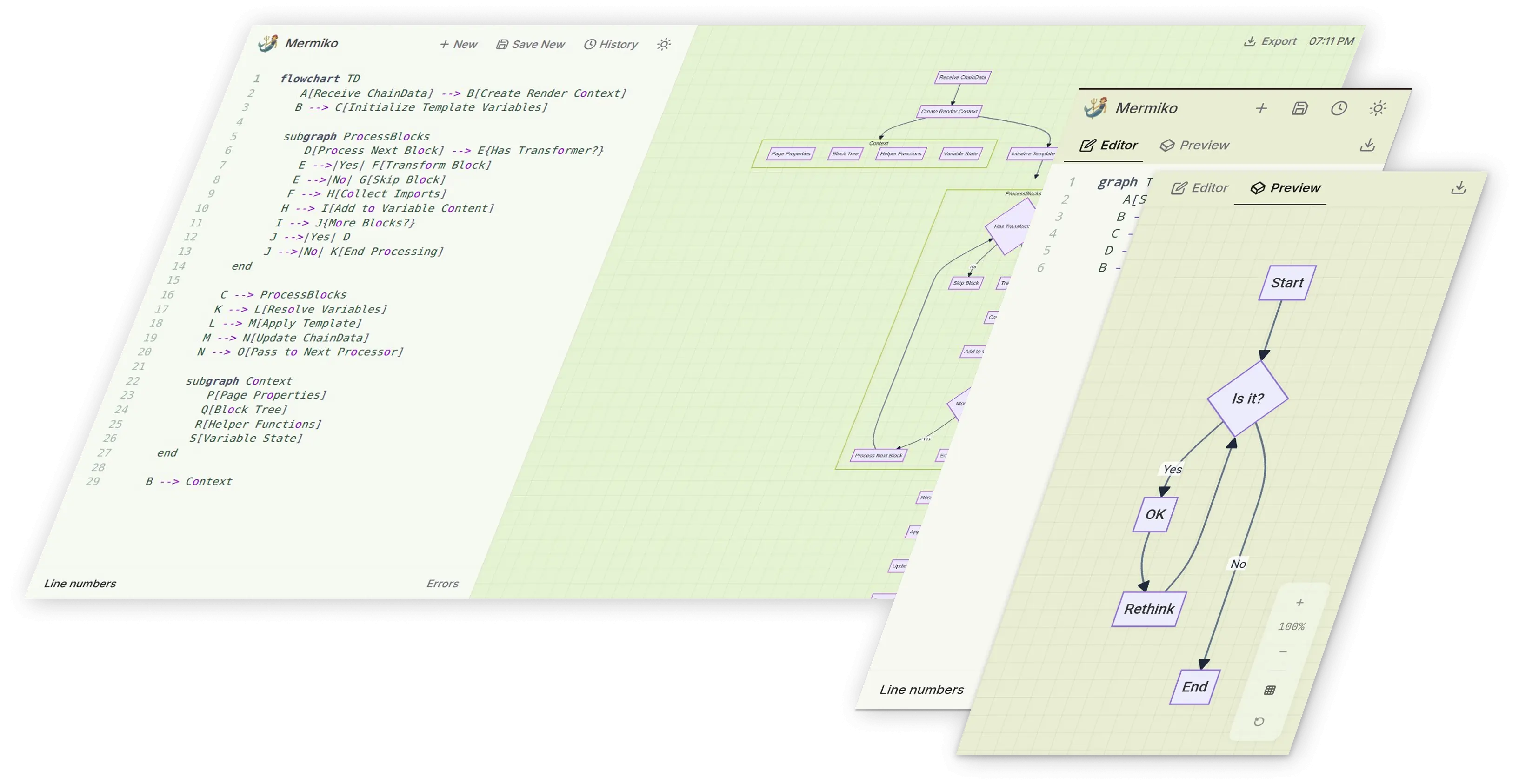 Mermiko editor shown on desktop and mobile